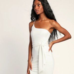 Lulu's White One-Shoulder Bodycon Midi Dress, Small, NEW WITH TAGS